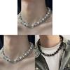 Titanium Steel Necklace With Pearl Mother Of Pearl Geometric Design For Men And Women