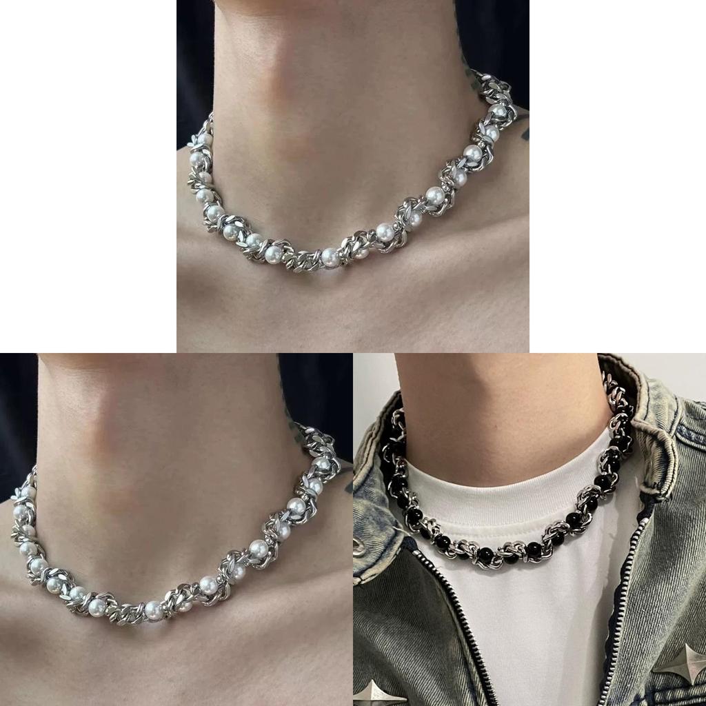 Titanium Steel Necklace With Pearl Mother Of Pearl Geometric Design For Men And Women