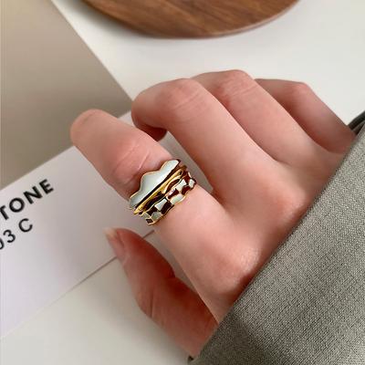 Morandi Enamel Oil Dripping Checkerboard Ring Women's Niche Design High-end Ring Titanium Steel Does Not Fade Exquisite Jewelry