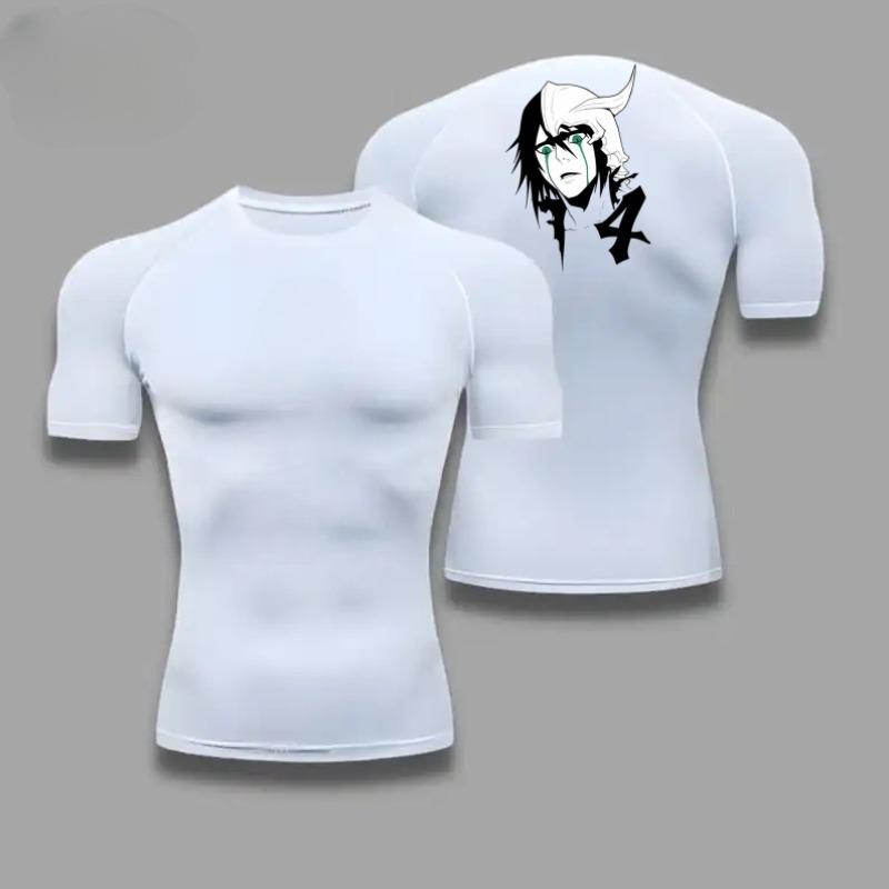 Bleichmittel Kleidung Fitness Kompression Lauf-T-Shirt Herren Tops Fledermausdruck T-Shirts Herren Schnelltrocknend Gym Sportbekleidung T-Shirt für Herren