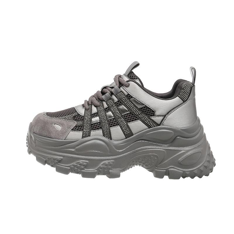 Thick-soled lightweight and breathable dad shoes women's 2025 new rhinestone mesh super fire casual fashion sports shoes women's boots