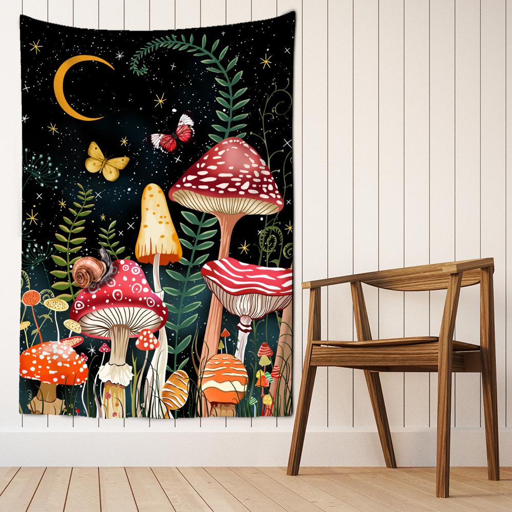 Pilz Mond Wandteppich Hängen Pflanzen Blumen Sternenhimmel Kawayi Böhmischen Schlafsaal Künstler Wohnkultur