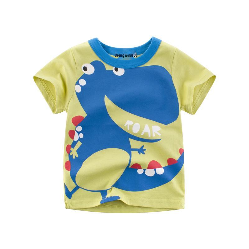 

Kids Cartoon Round Neck T-Shirt - Korean Summer Collection for Boys, Short-Sleeved, Small to Medium Sizes 140 cm