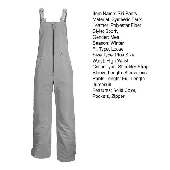 Men Ski Pants Adjustable Shoulder Strap Quick Dry Waterproof Windproof Winter Metal Zipper