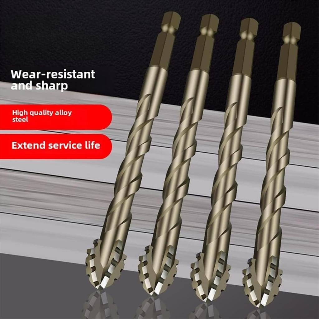 New Four-Flute Sawtooth Eccentric Drill Bit, Eccentric Drill Bit Set, High-Strength Eccentric Twist Drill Bit, Titanium-Coated Design Drill Bit,