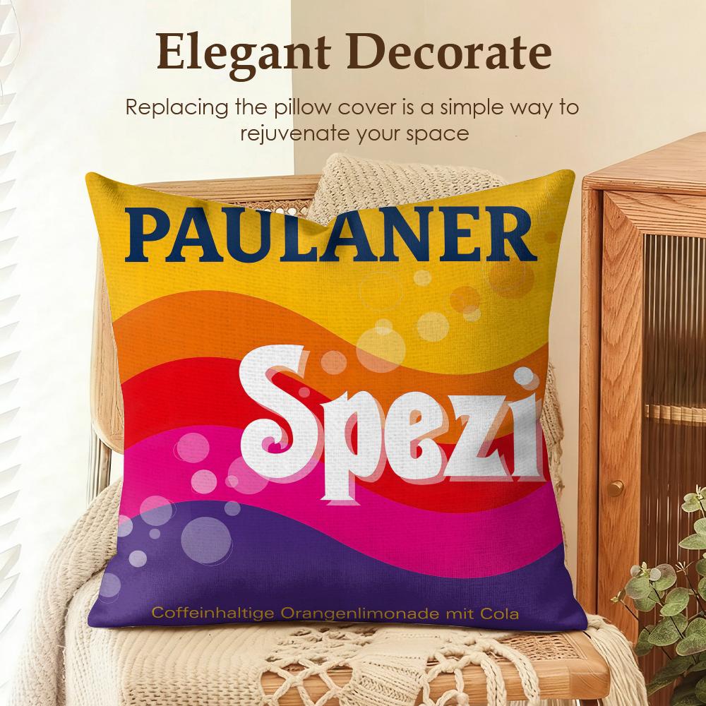 PPaulaner Spezi Logo Cushion Cover Natural Linen Organic Fabric DoubleSided Printing Sofa Home Decor Gift Pillow Case