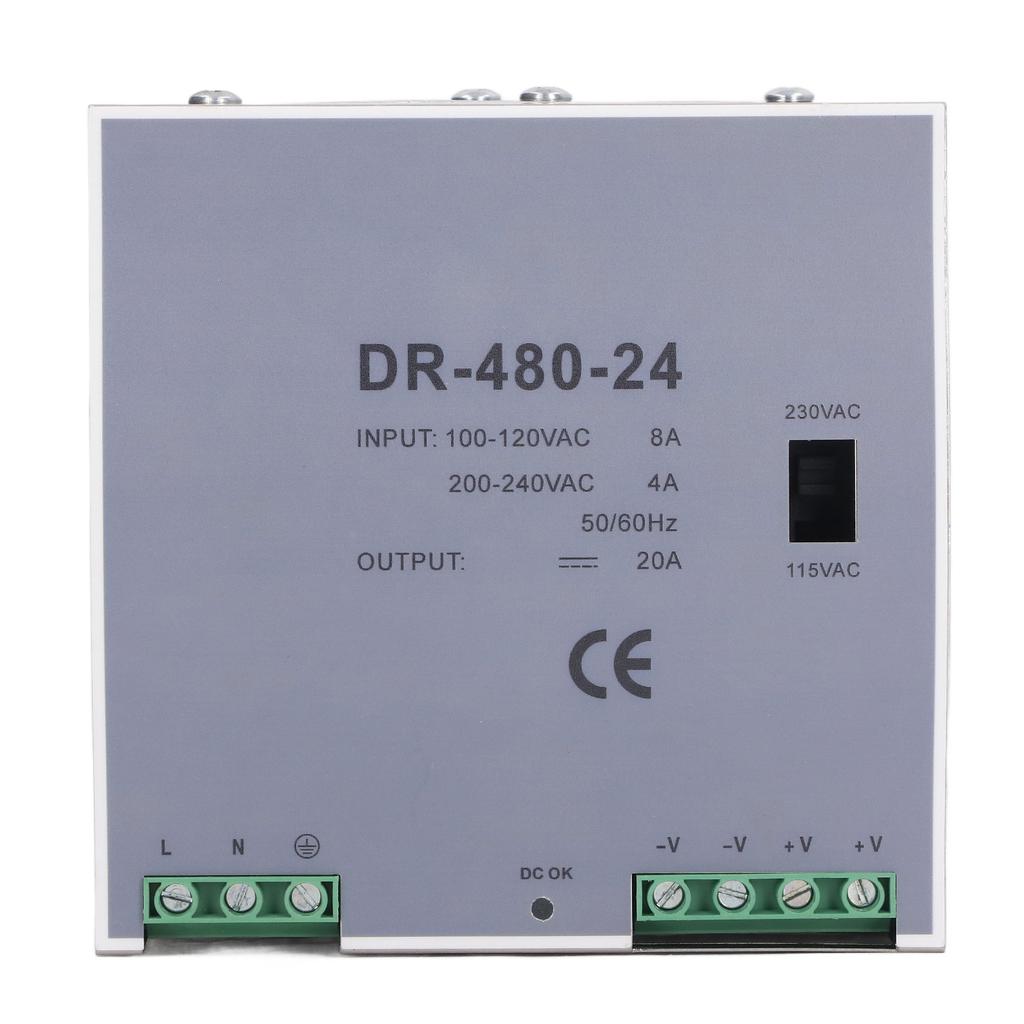 AC to DC Power Supply 480W Single Output DIN Rail Mount DC Switching Power Supply 100‑120VAC 200‑240VAC 24V