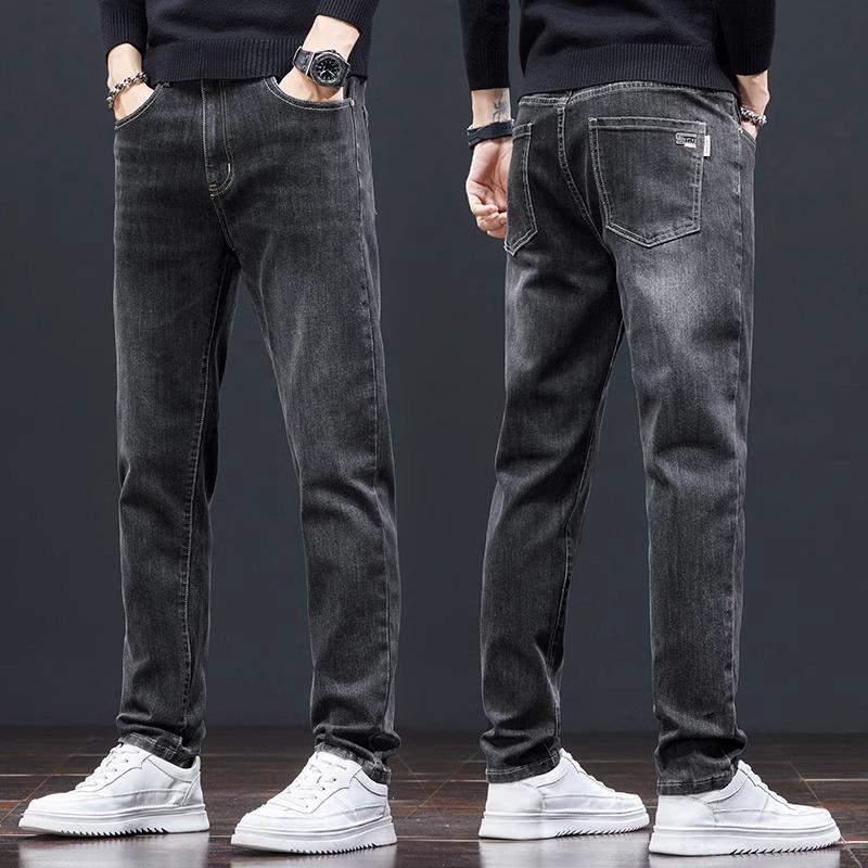 Spring And Autumn Winter New Men'S Plush Jeans Slimming Straight Stretch Business Versatile Long Pants