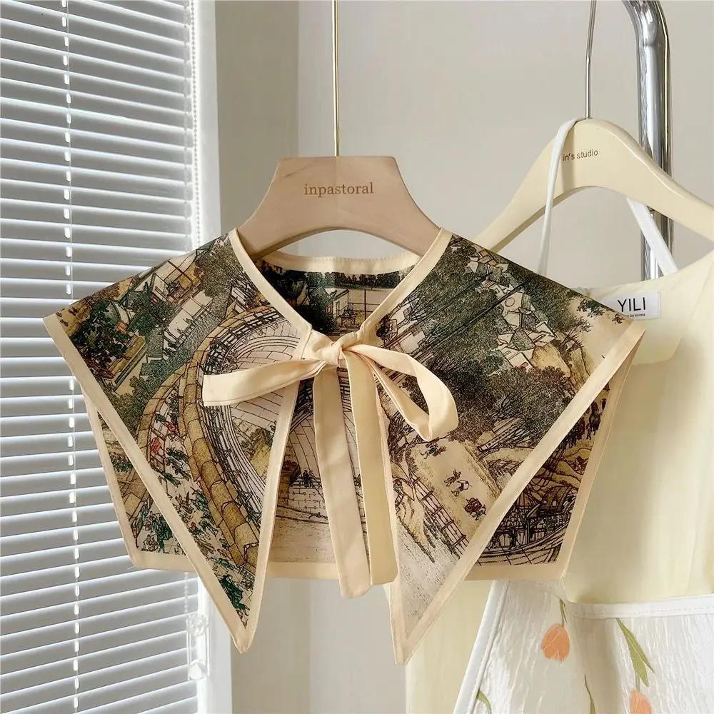 Women Shirt Detachable Fake Collar Ladies Floral Pattern False Fake Collar Vintage Half Shirt Necklace Shawl Shoulder Wraps