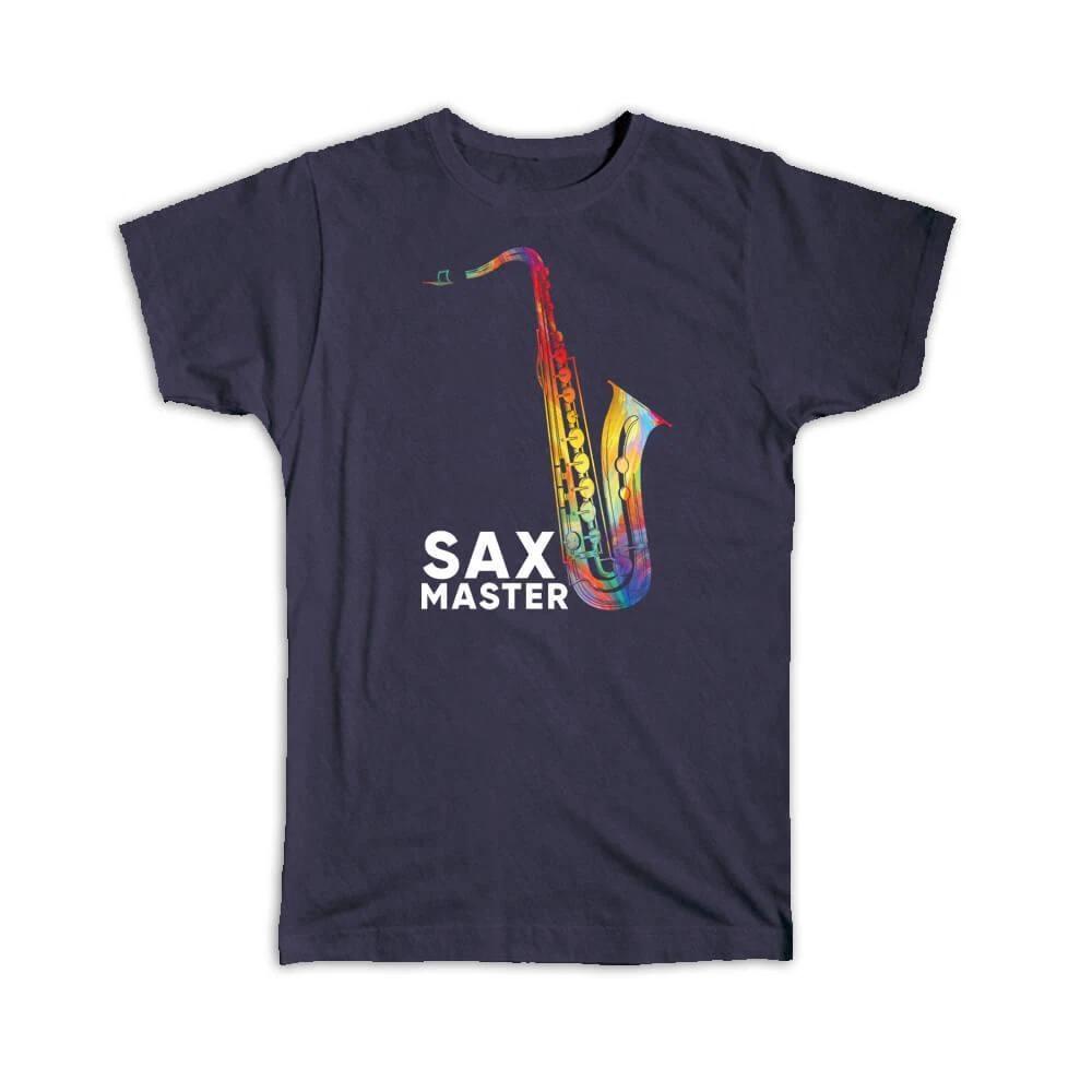 Gift T-Shirt : Sax Master Musician Rainbow Colors Wall Art Poster Saxophone 2XL