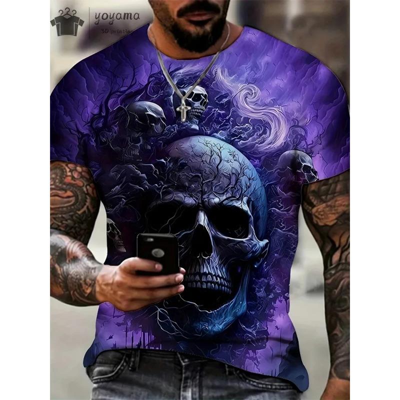 New Men's Horror Skull Print T-Shirt 3D  O-Neck Short Sleeve Fashion Oversized T-Shirts Men's Summer Street Clothing