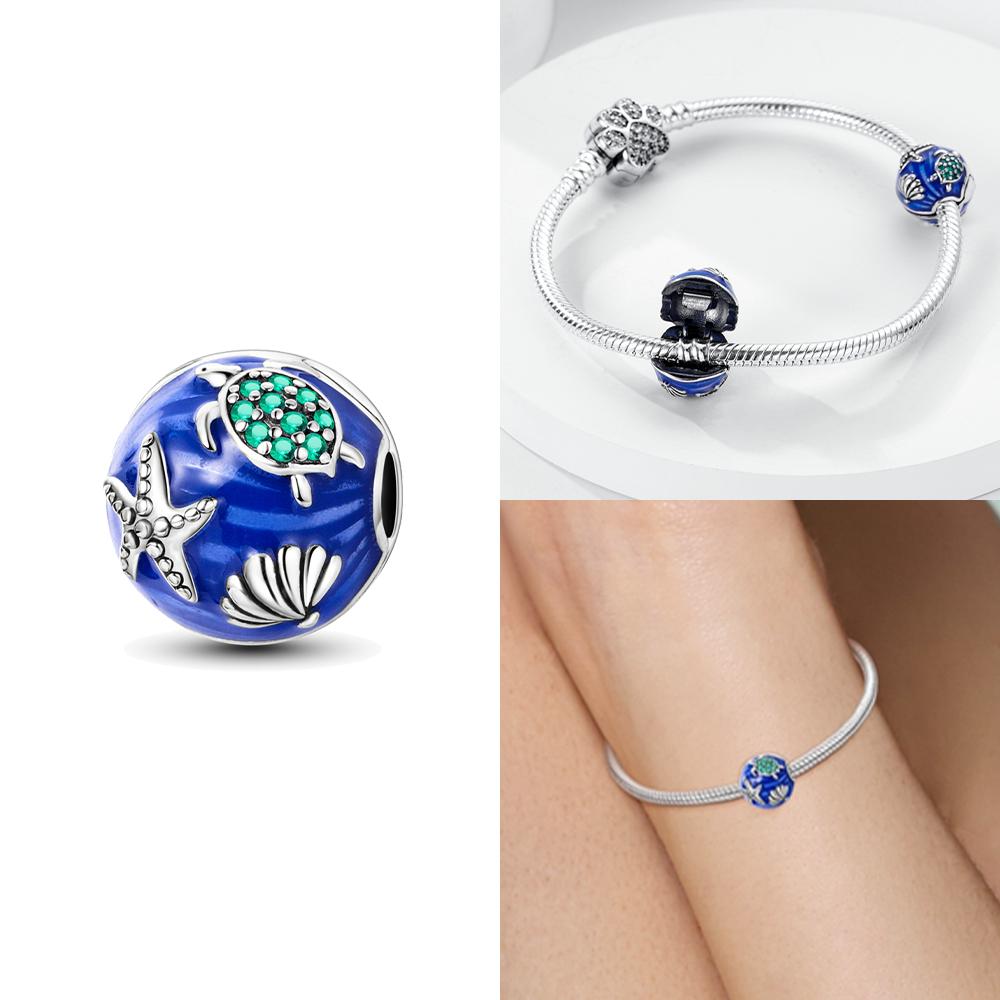 Authentic Murano Blue Turtle Pink Glass Bead Charms Compatible With Bracelets Charm Bead Charms Copper Jewellery Making Diy Anniversary Gift