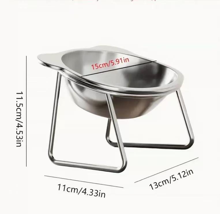 Stainless Steel Elevated Cat Feed Bowl Tilted Anti Vomiting Pet Feeding Dish with Metal Stand Bowl + Stand