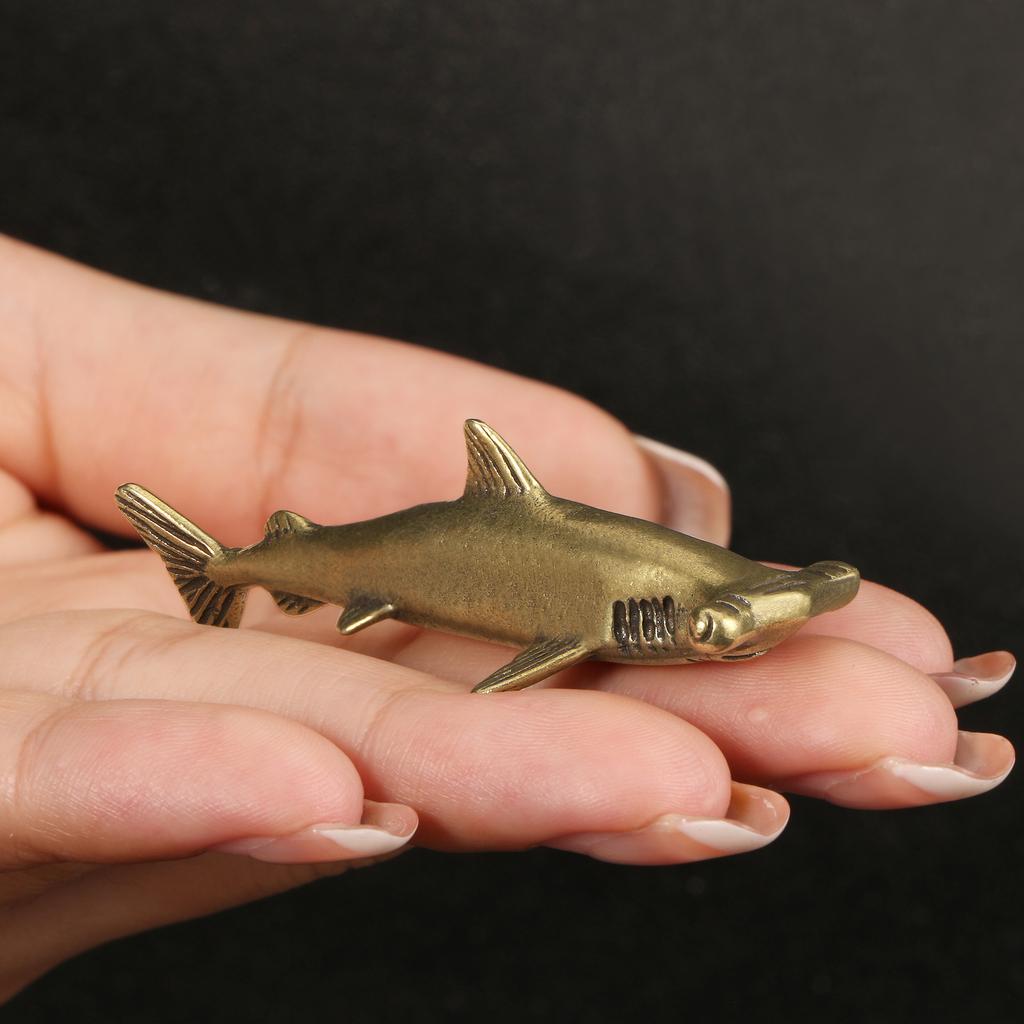 Solid Brass Shark Blue Whale Miniature Figurine Handcrafted Feng Shui Ornament for Office Tabletop Home Gift