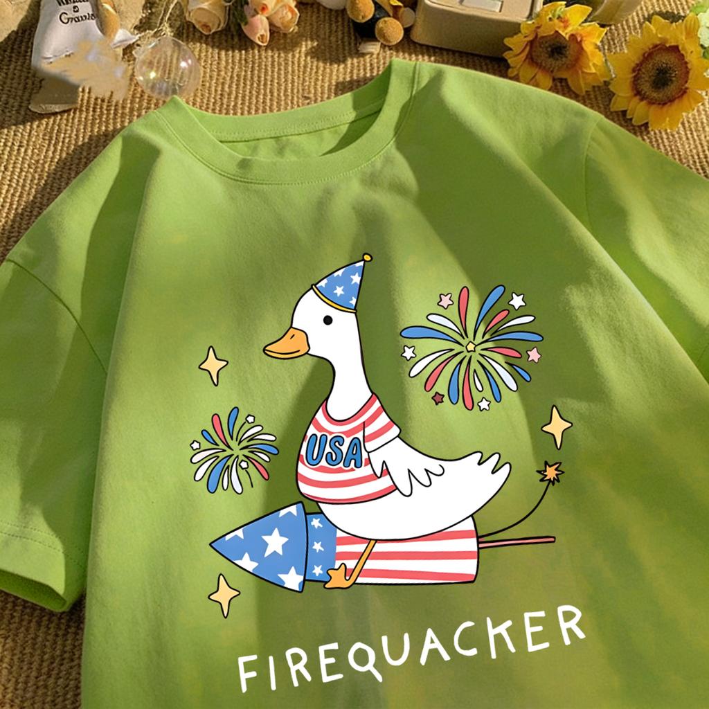 Usa'S Big Goose On A Rocket Design T-Shirt Unisex Cotton Summer Basics Tee Vintage Clothing Unisex Loose Fashion Streetwear