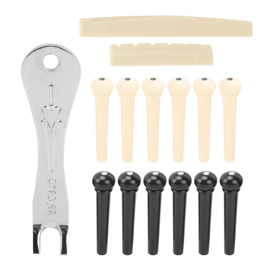 12Pcs Acoustic Guitar Bridge Pin Set Folk String Peg Kit Accessory with Saddle Nut Puller