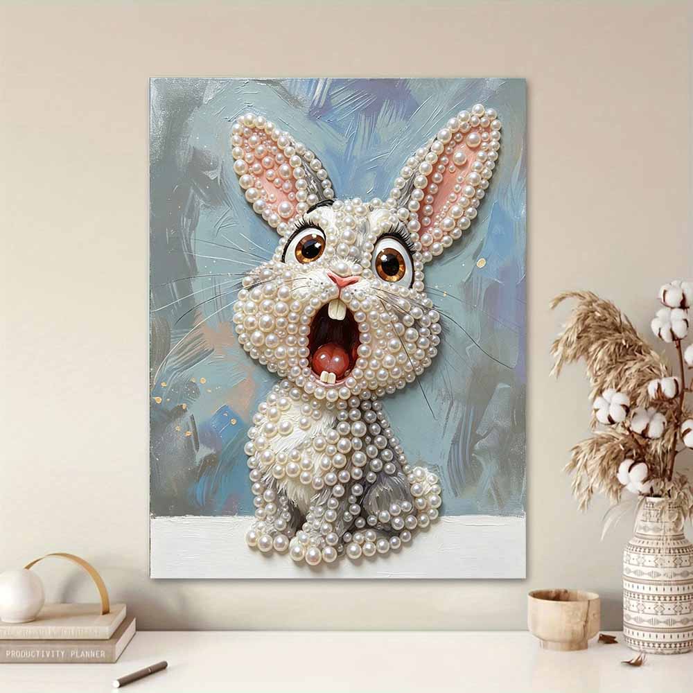 Pearl Painting DIY Kit Surprised Cute Rabbit Design Frameless Shiny Bead Canvas Creative Craft for Home Wall Decor Art Project Gift