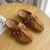 New Women's Flat Shoes Cover Toe Increased Internal Fringe String Bead Slippers Fashion All-match Spring and Autumn Single Shoes