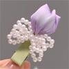 4PCS Korean Hair Accessories Sweet Pink Tulip Flower Clip Pearl Bow Duckbill High-end Fabric Elegant Casual Girl's Headwear 2025 New