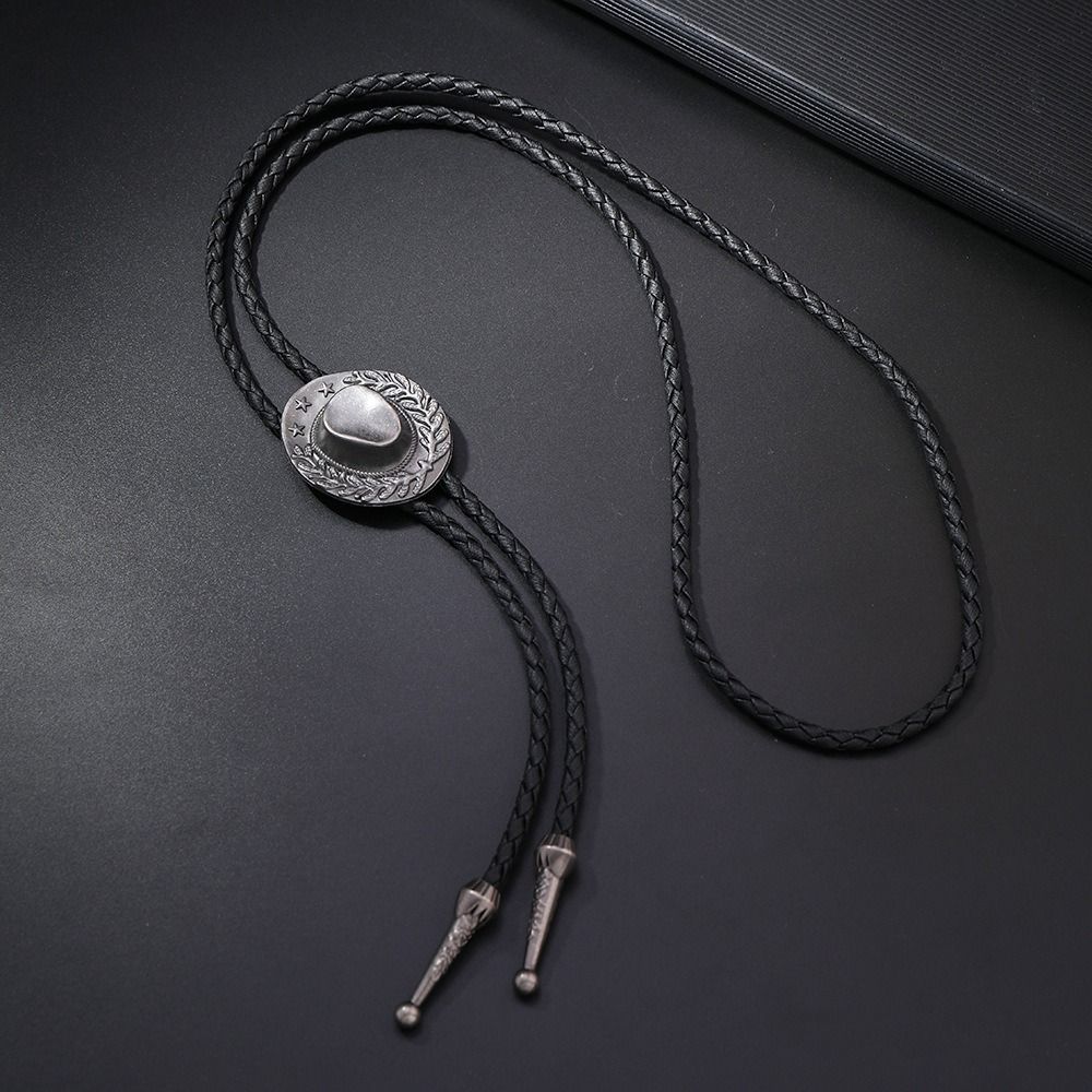 Cowboy Hat  Pendant American Bolo Necklace PU Woven Minimalist Choker  Men