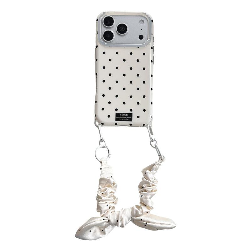 Japanese Gentle and Simple Wind Black Wave Dot Lanyard Suitable for iphone11Promax Apple 11 Mobile Phone Case 11 Double Layer