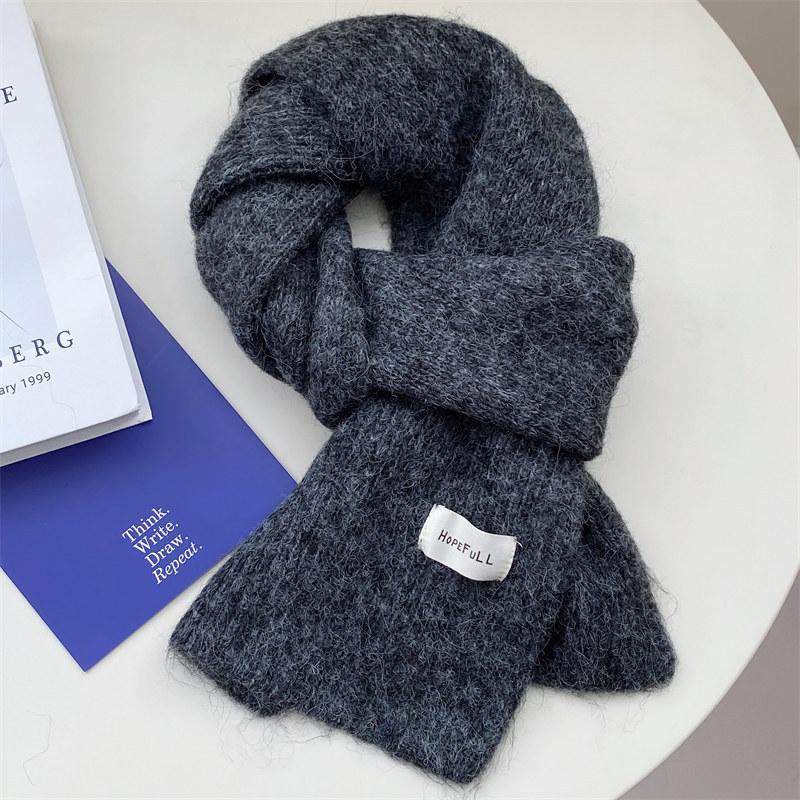 Green Knitted Scarf Women's Autumn and Winter White Korean Version Ins Solid Color New Student Warm Woolen Scarf