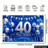 2D Plane 40th Birthday Celebration Theme Background Fabric, In Blue and Silver Color Scheme, with Balloons