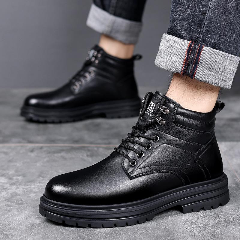 Warme Baumwollschuhe Herren Winter Plus Samt Verdickt Warm Hoher Schaft Dicke Sohle Schwarz Outdoor Lässig Trendig Kältefest Baumwollstiefel