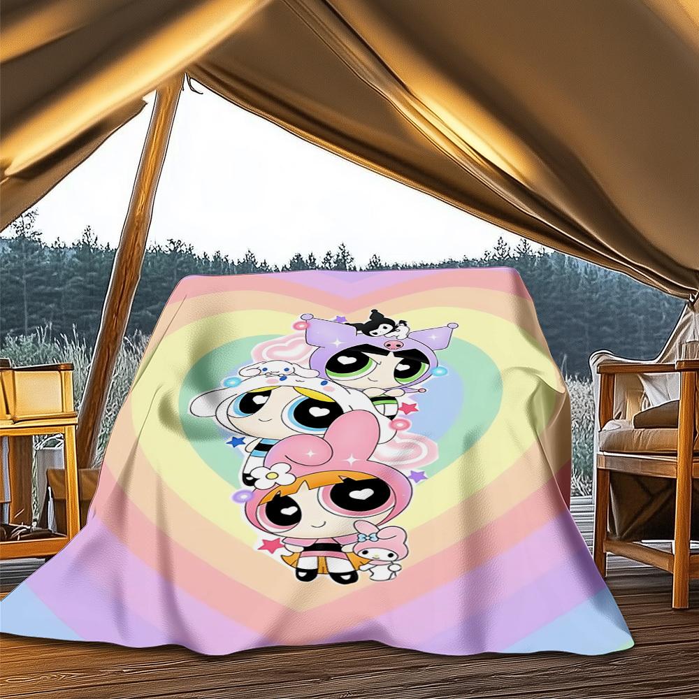 1pc Powerpuff Girls Outdoor Flannel Throw Blanket Soft, Lightweight & Warm for Sofa, Office