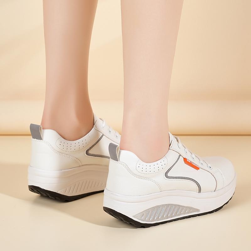 Women's Sneakers Height Increase White Leather Platform Casual Simple Thick Sole Elevator Shake Shoes for Students