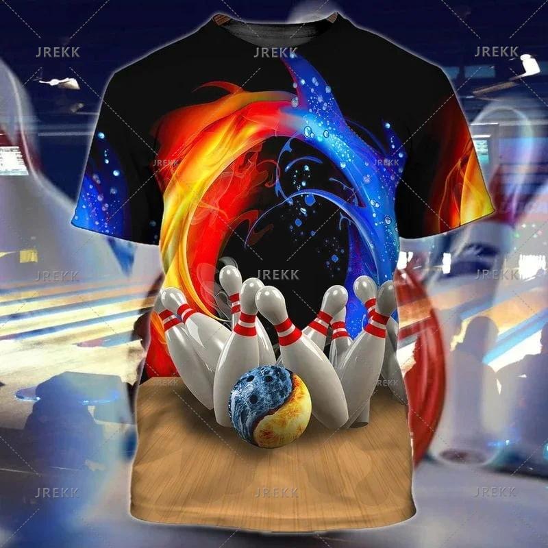 Bowling Jersey Men's T-Shirt Summer Fashion Streetwear O Neck Casual Short-Sleeve Gym Tops Men Clothing