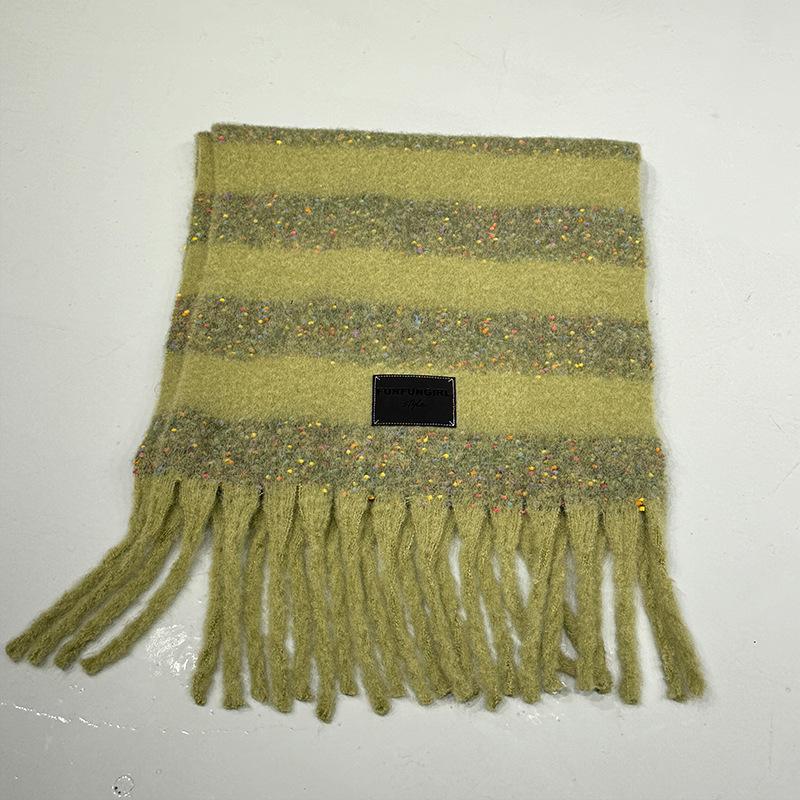 Spring and Autumn Premium Sense Thickened Long Warm Striped Scarf Color Matching Soft Versatile Fringed Polyester Shawl Scarf