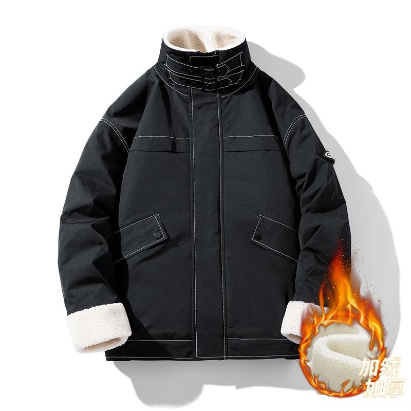 Popular trendy brand thickened cotton-padded clothes, men's jackets, men's stand-up collars thickened lamb wool cotton clothes, piled thick styles
