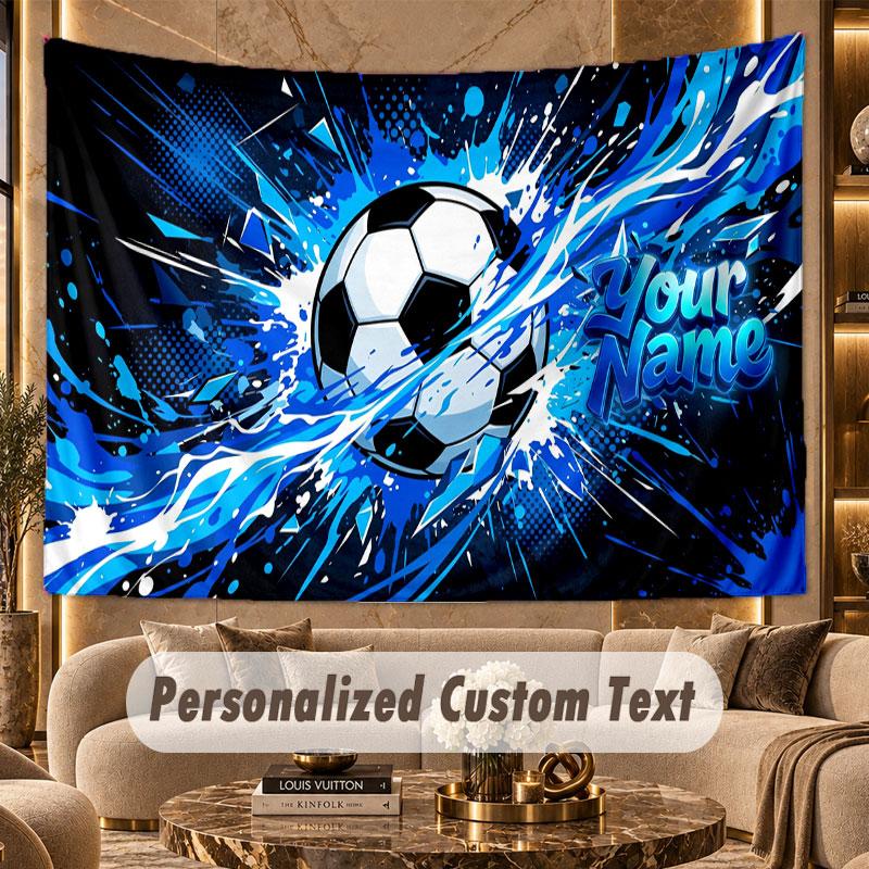 Soccer (81) Theme Wall Tapestry Customized With Name Text Personalized Hanging Tapestry For Bedroom Living Room Decor