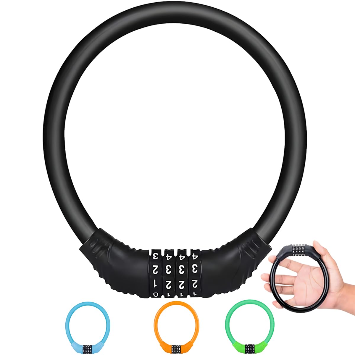 

Fieekty Bicycle Keyed Dial Wire 400mm Customizable PIN Lock, Lock, Lock, Long, 10.04mm Diameter, 4-Digit Code, Anti-Theft (1, Black)