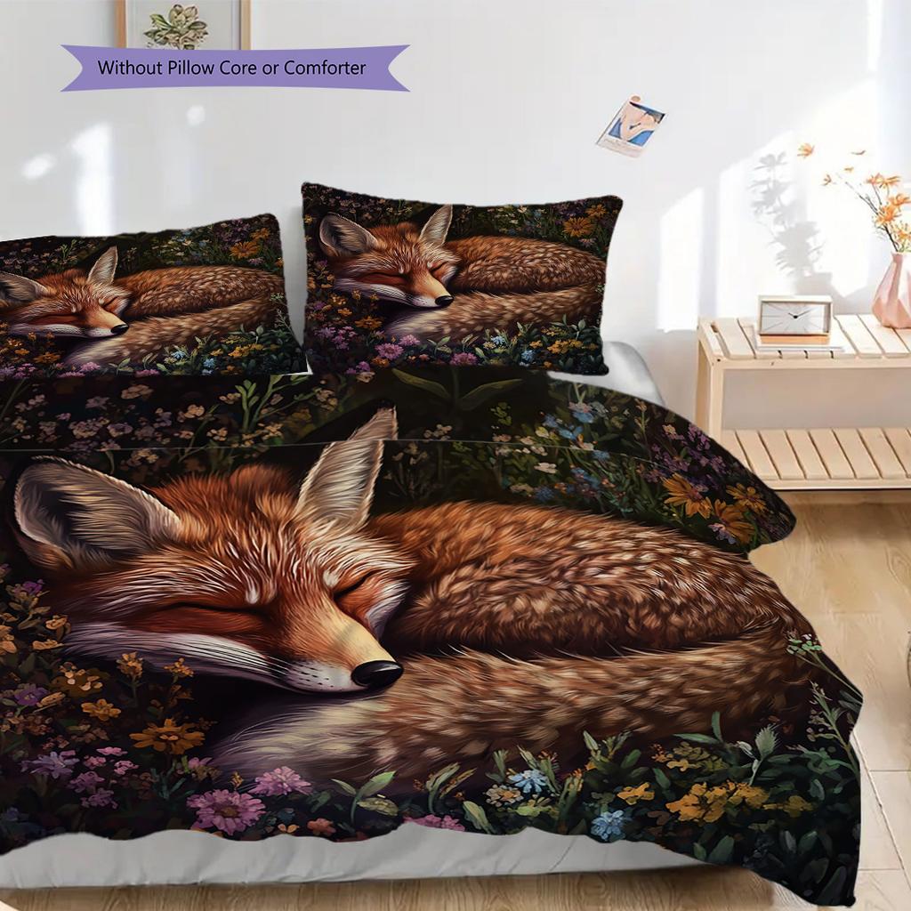 Fuchs-Muster Bettwäsche Steppdecke Set Bettbezug Kissenbezug Heimdekoration Geburtstagsgeschenk (1 Bettbezug + 2 Kissenbezüge, ohne Füllung)