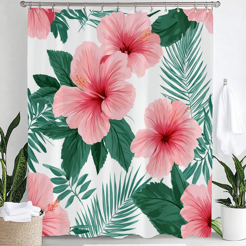 Watercolor Flowers Printed Shower Curtain Bathroom Curtain,Hanging Curtain With 12 Hooks Decoration Machine Washable
