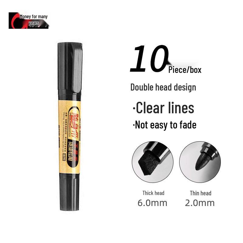 Jin Wannian Double-Ended Oil-Based Marker: Waterproof, Fade-Resistant, Thick/Thin Tips, Black Large Head, POP Pen.