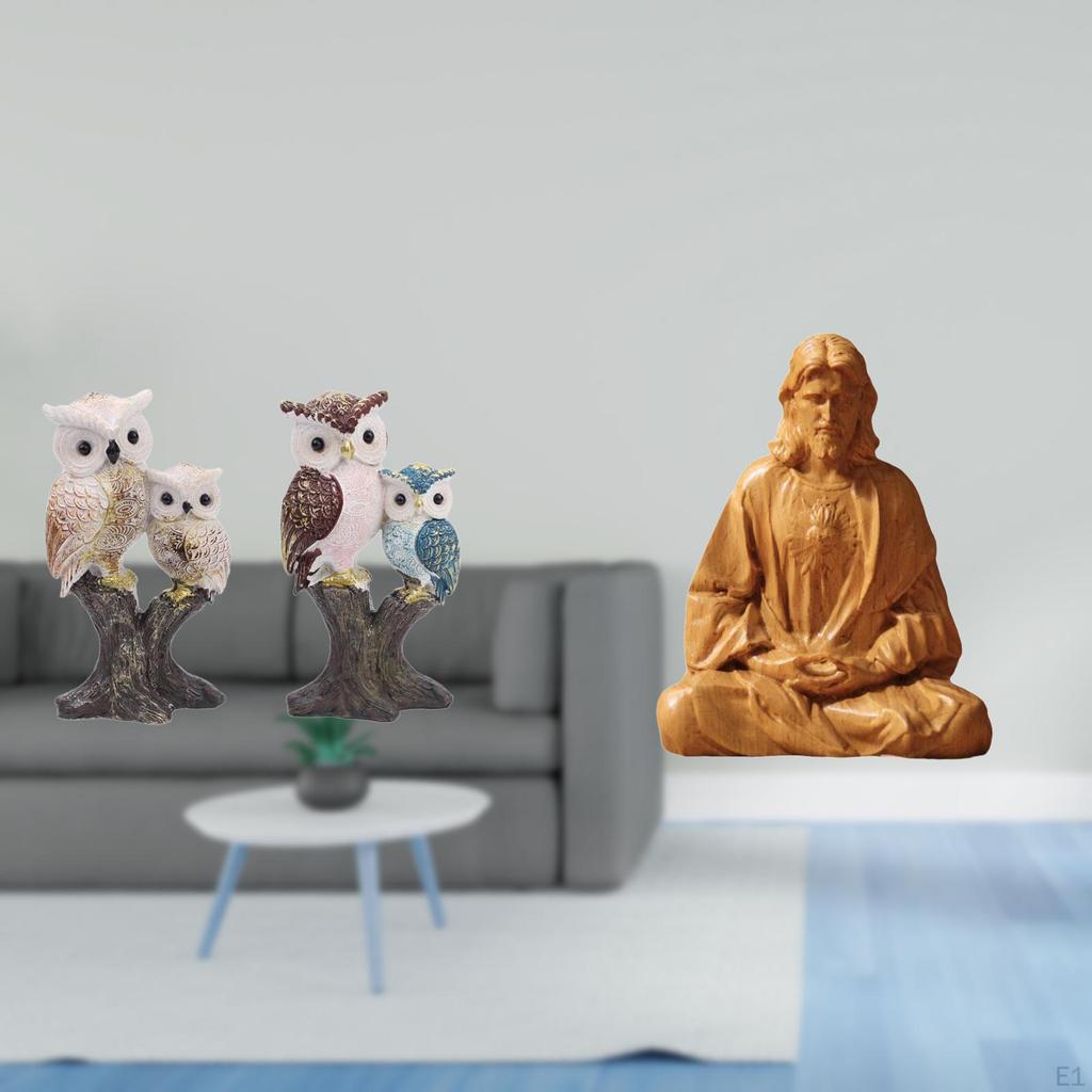 Realistic Owl Animal Sculpture And Sacred Heart of Jesus Statue Figurine for Office Living Room