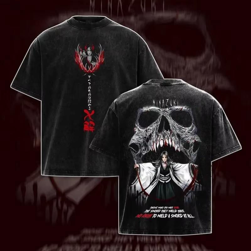 BLEACH Unohana Retsu Anime Graphic Print T-shirt Unisex Vintage Washed Cotton Short Sleeve Harajuku Streetwear Loose Oversized Casual Summer Tee