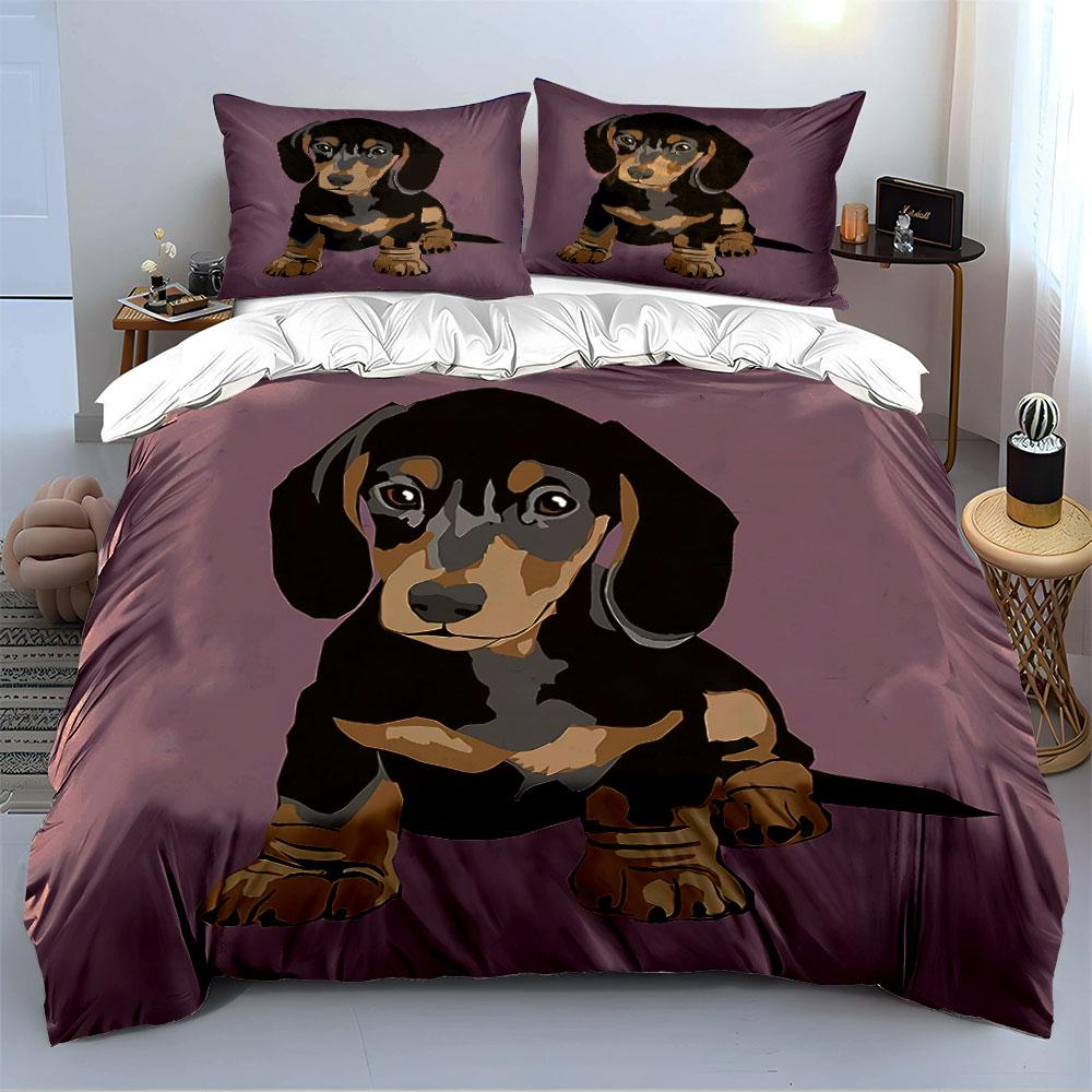Cute Dachshund Puppy Design Bedding Duvet Cover Set Duvet Cover Pillowcases  (1*Duvet Cover 2*Pillowcases, without duvet insert)