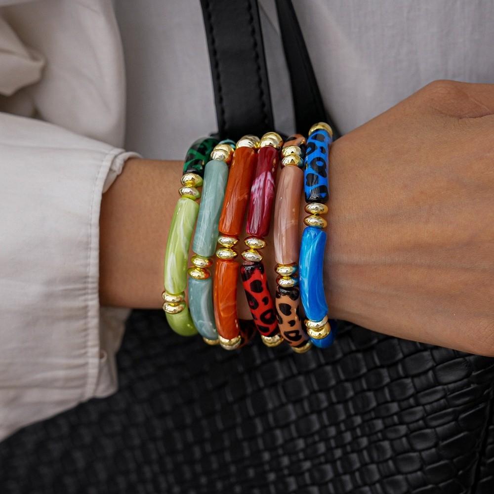 Acrylic Leopard Acrylic Bracelets Wristband Curved Tube Bangle Boho Acrylic Bracelets  Girls