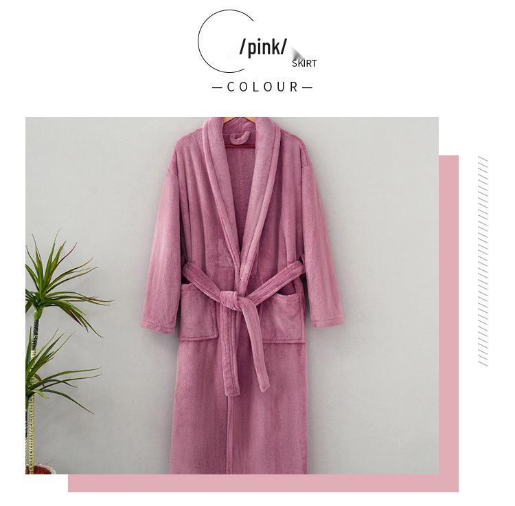 Couple's Thickened Coral Fleece Bathrobe - Autumn/Winter, Plus Velvet, Shawl Collar, Long Sleeve, Plus Size Homewear