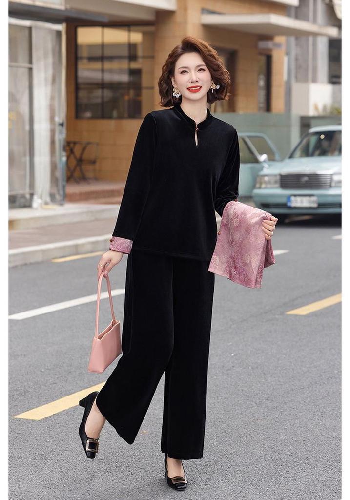 Mom's 2026 New Style Spring Autumn Velvet Tang Suit Shawl Jacket for Middle-aged Women
