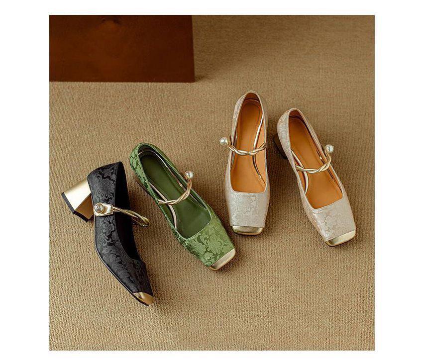 Dámské jarní Mary Jane lodičky s jedním páskem a barevným blokováním - Robustní perlový podpatek, Čtvercová špička, Nový čínský styl, Inspirované Francií.