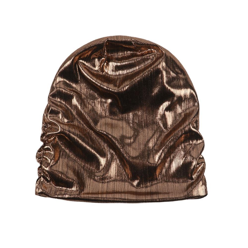 Solid Color Metal Color Hat Elastic Sleeping Night Cap Simple Pullover Cap  Streetwear