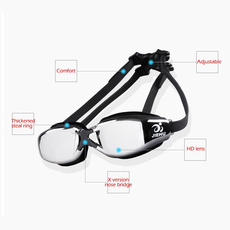 Adult -1.5 To -8.0 Myopia Electroplated Swim Glasses Waterproof Anti Fog Swim Goggles Custom Different Left Right Eye Degrees