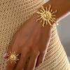 A Set of Fashion Personality Exaggeration Irregular Sun Open Bracelet Rings Sets for Women Vacation Style Travel Jewerly Sets