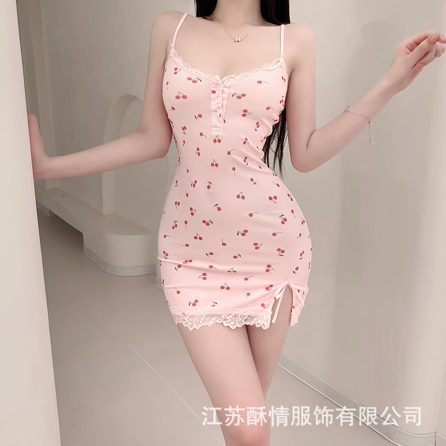 

Sexy suspender hip skirt summer sexy pink cherry pure desire modal underwear suspender nightdress m（ 35-55kg ） розовый
