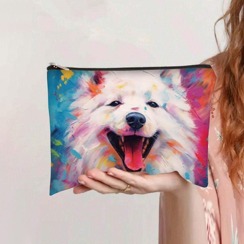 New cartoon pet cat and dog printed cosmetic bag women's clutch large-capacity canvas bag portable zipper bag